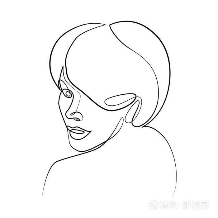 线条艺术涂鸦卷曲图案美女肖像