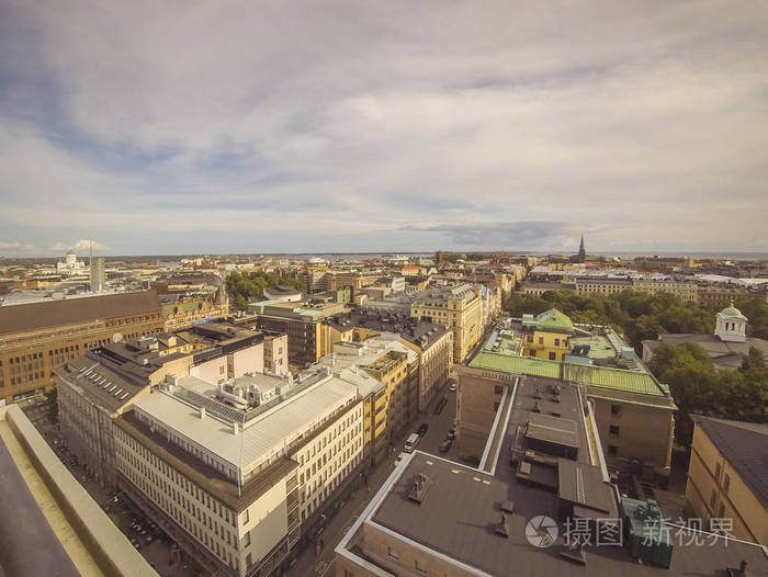 芬兰首都赫尔辛基市全景鸟瞰图