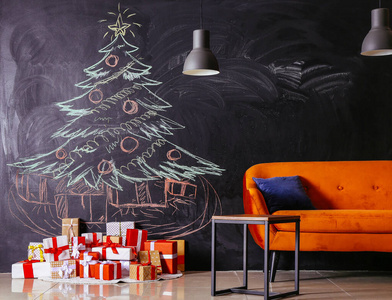 现代室内装饰画圣诞树墙上图片