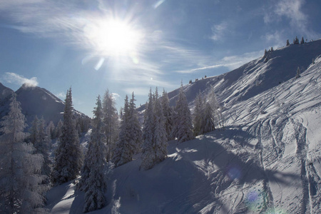 美丽的奥地利滑雪胜地，达克斯坦地区，阿尔卑斯山