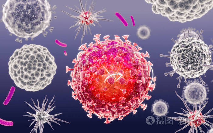 细菌,细菌,细胞感染的有机体.病毒h1n1,猪流感,冠状病毒.3d渲染.