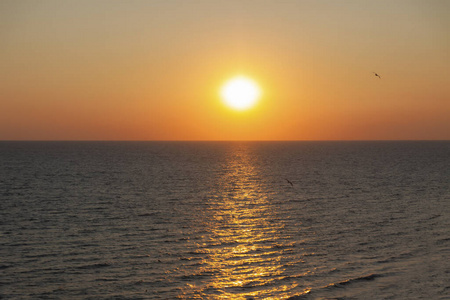 夏日阳光灿烂的日落在海上。