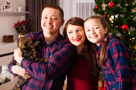 快乐的一家人在家庆祝圣诞节图片