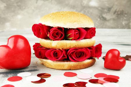 玫瑰红心情人节汉堡图片