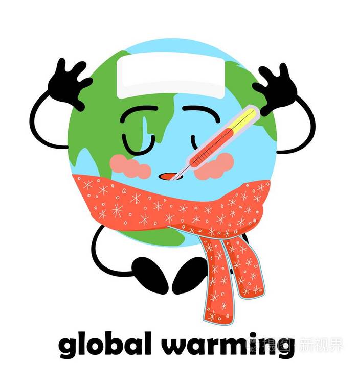 全球变暖行星温度上升地球气候变化灾难关于环境问题的横幅在白色背景