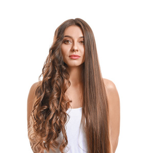 白底理发白底卷发光滑的美女照片