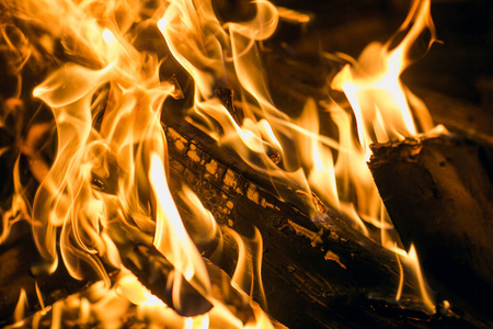 火在壁炉里燃烧，用火取暖。