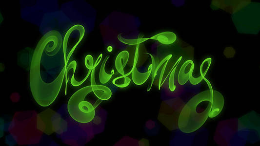 用绿色火焰或烟雾写在模糊的背景上的圣诞单词
