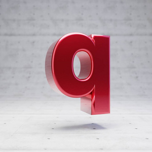红色小写字母Q。混凝土背景上隔离的金属红色字符。