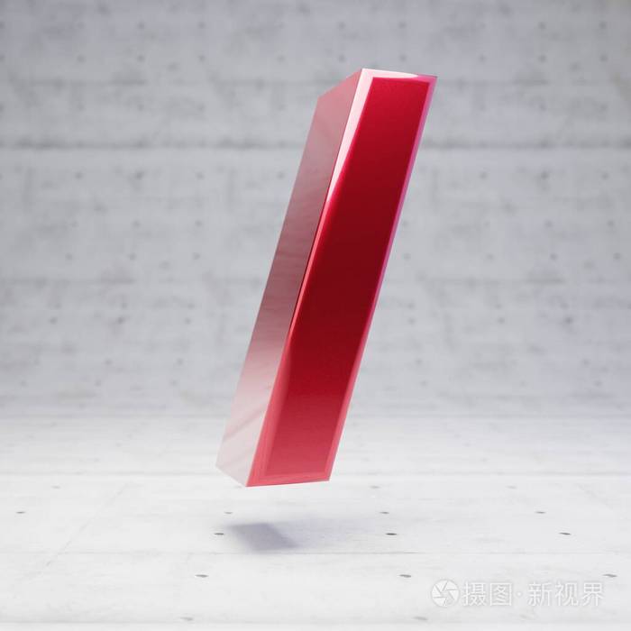 红色正斜杠符号混凝土背景上隔离的金属红色字符