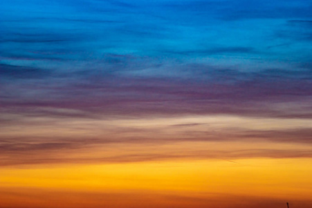 夕阳天空中美丽多彩的云彩全景