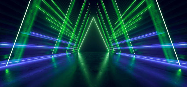 Cyber Vibrant Laser Triangle Podium Green Blue Neon Fluorescent 