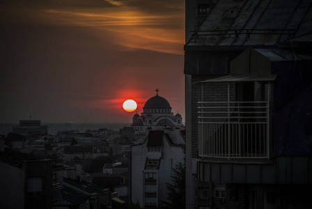 风景 地标 城市景观 塞尔维亚 太阳 黄昏 地平线 寺庙