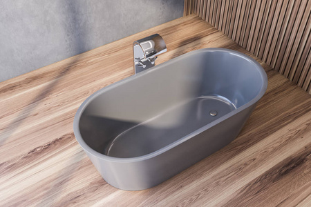 灰色木质浴室浴缸俯视图