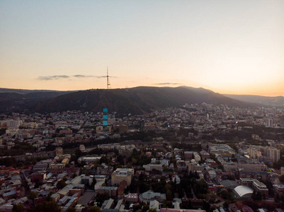 无人机 城市 日落 古老的 建筑 高加索 第比利斯 风景