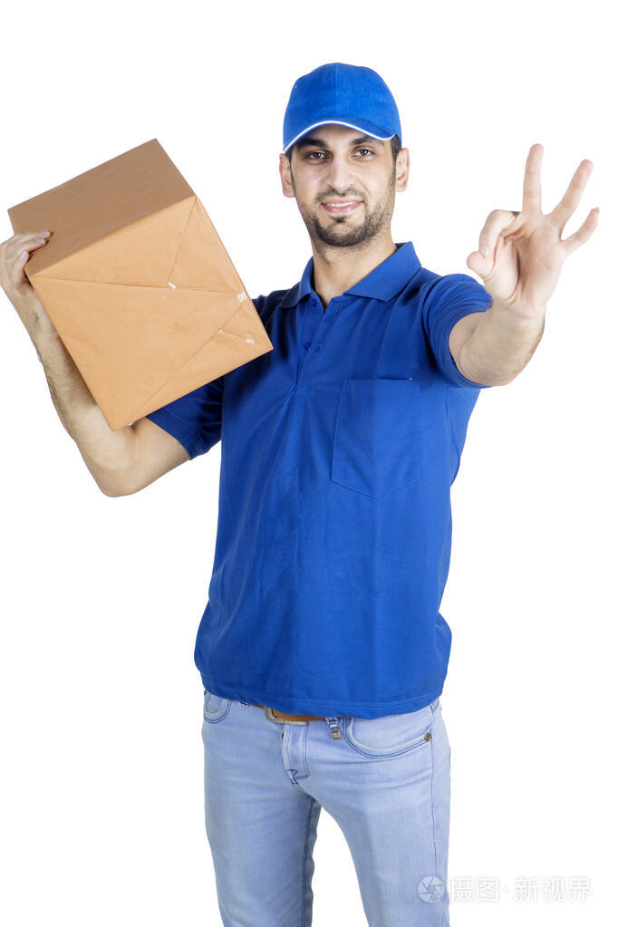 阿拉伯男信使展示ok手势