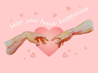 米开朗基罗手指水彩画创作亚当或上帝的手指触摸.照片