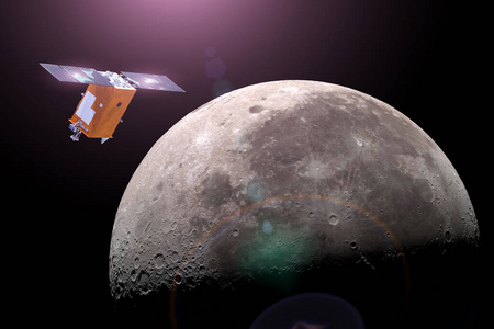 绕月球运行的研究卫星。这张图片的元素由美国宇航局提供。