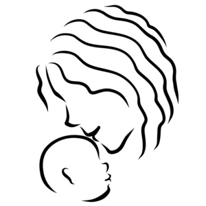 年轻的母亲亲吻婴儿的前额照片