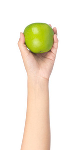 hand holding Green Apple Isolated on White Background 