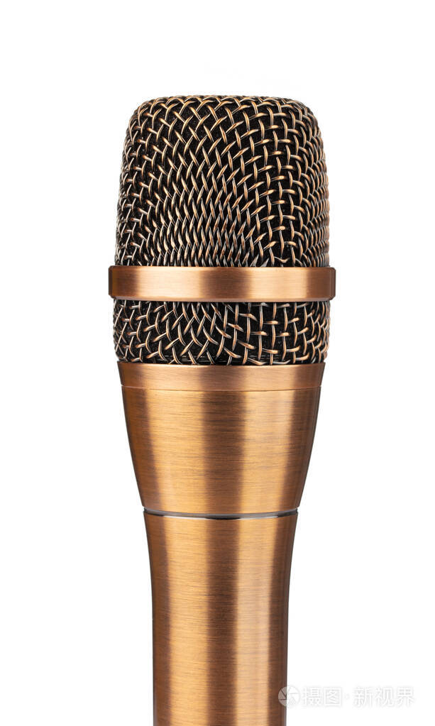 白色背景上隔离的金色麦克风