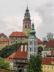 Castle tower and St. Jost Church in Cesky Krumlov 