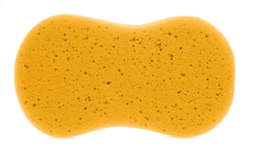 黄沐浴海绵孤立白色背景上隔离的清洁海绵照片