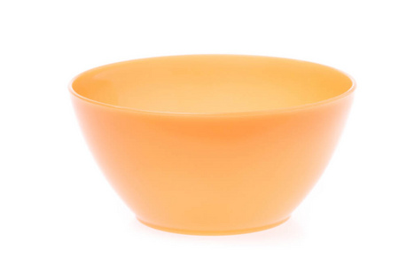 Empty orange plastic bowl isolated on white background