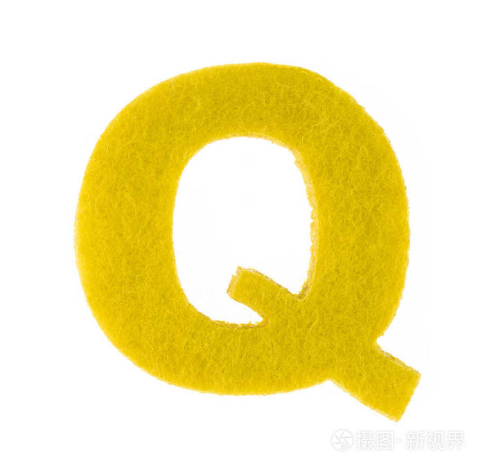 Alphabet Q is made of felt isolated on white background. 