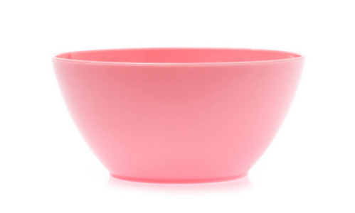 Empty pink plastic bowl isolated on white background