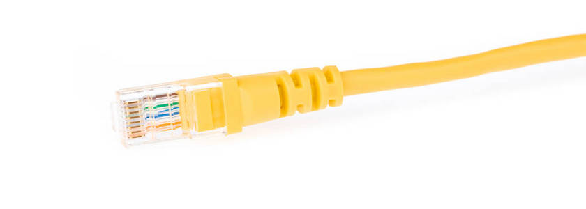 Yellow Network Cable CAT6 Flat 2m RJ45 Lan Internet isolated on 