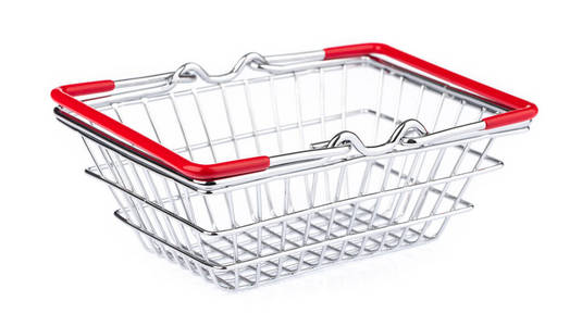 Chrome plated wire metal square empty shopping basket  isolated 