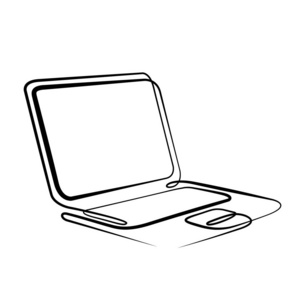 连续单线手绘电脑笔记本电脑照片