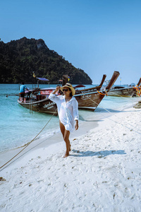 Railay Beach Krabi Thailand, woman on vacation in tropical Thail