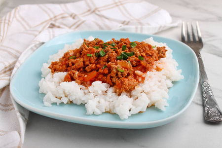 盘子 食物 香料 牛肉 胡椒粉 肉酱面 特写镜头 自制 大米