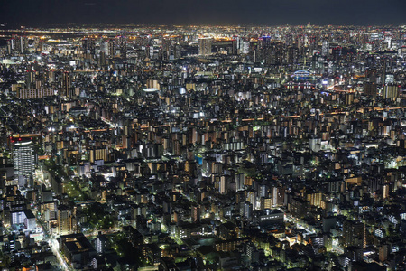 夜空中明亮的空中全景照亮了东京