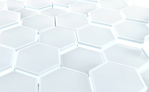 未来主义概念六边形白色抽象展示。三维渲染