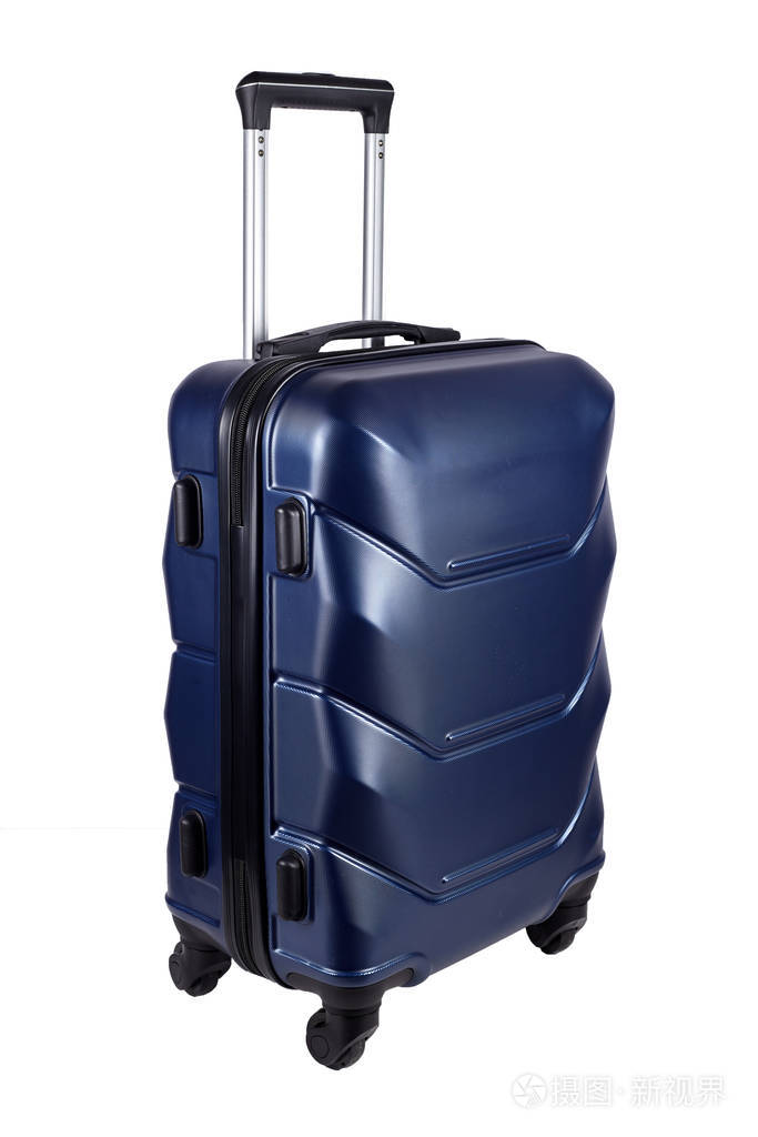 白色背景下隔离的蓝色行李箱照片-正版商用图片29ow2y-摄图新视界