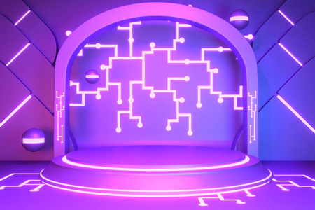 游戏概念渐变紫色和蓝色抽象讲台展示。