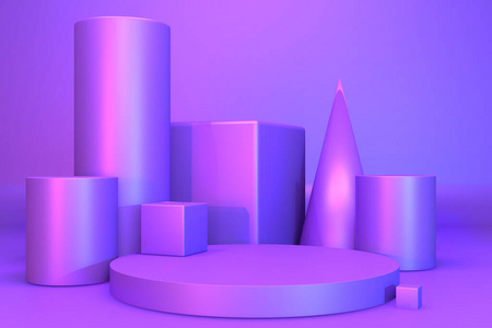 渐变紫色和蓝色抽象讲台展示。三维渲染