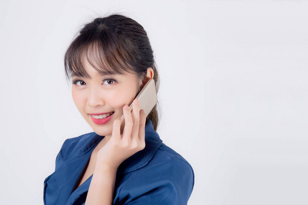 Beautiful portrait young asian business woman confident talking 