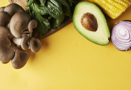 vegetables on yellow background 