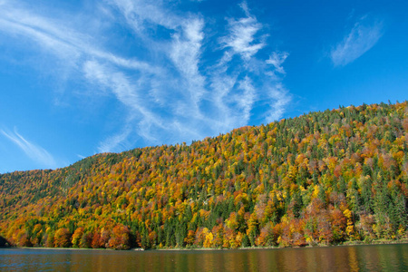 view of Alpsee Lake in Bavarian Alps near Swangau 