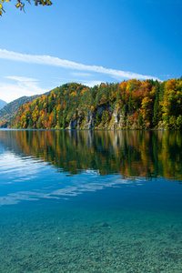 view of Alpsee Lake in Bavarian Alps near Swangau 