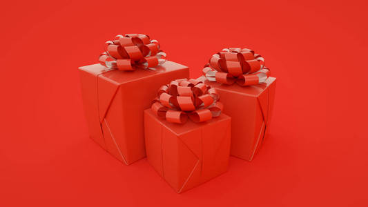 红色背景的礼品盒3d插图