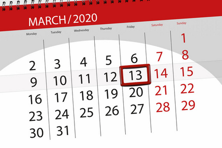 2020年3月日历规划师，截止日，13日，星期五