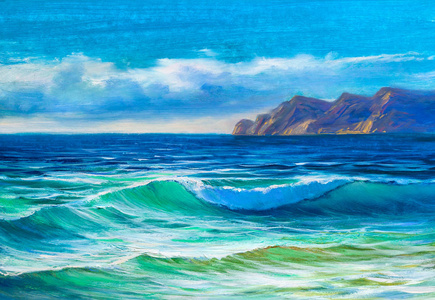 现代印象派现代主义画布上的海洋油画.