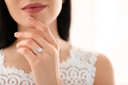 女孩 浪漫的 特写镜头 美丽的 订婚 仪式 女士 手指 复制