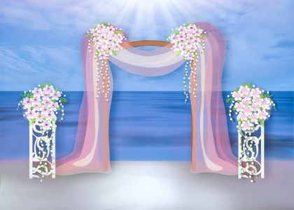 新娘 插图 海洋 庆祝 婚礼 美丽的 天空 优雅 拱门 浪漫的