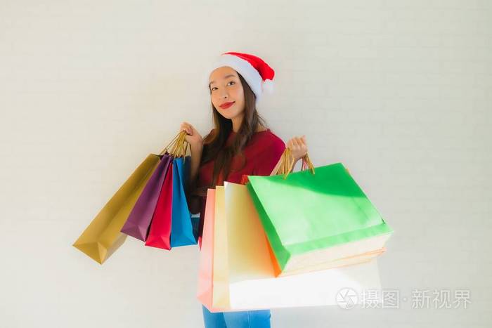消费者 女孩 圣诞节 微笑 肖像 购物者 美丽的 顾客 购物